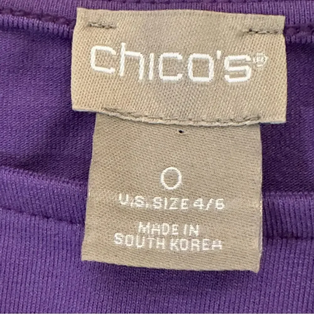 Chico's purple short sleeve jersey knee length crewneck a-line dress size 4 b22